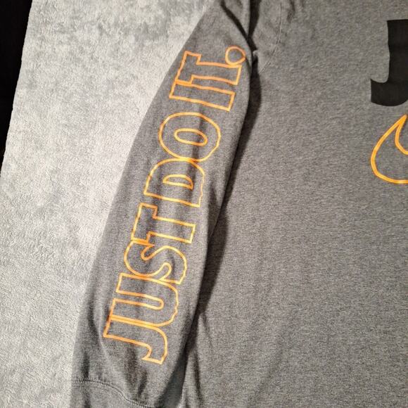 NIKE Just Do It T-Shirt Long Sleeve Gray Cotton Size 2XL - Picture 3 of 7